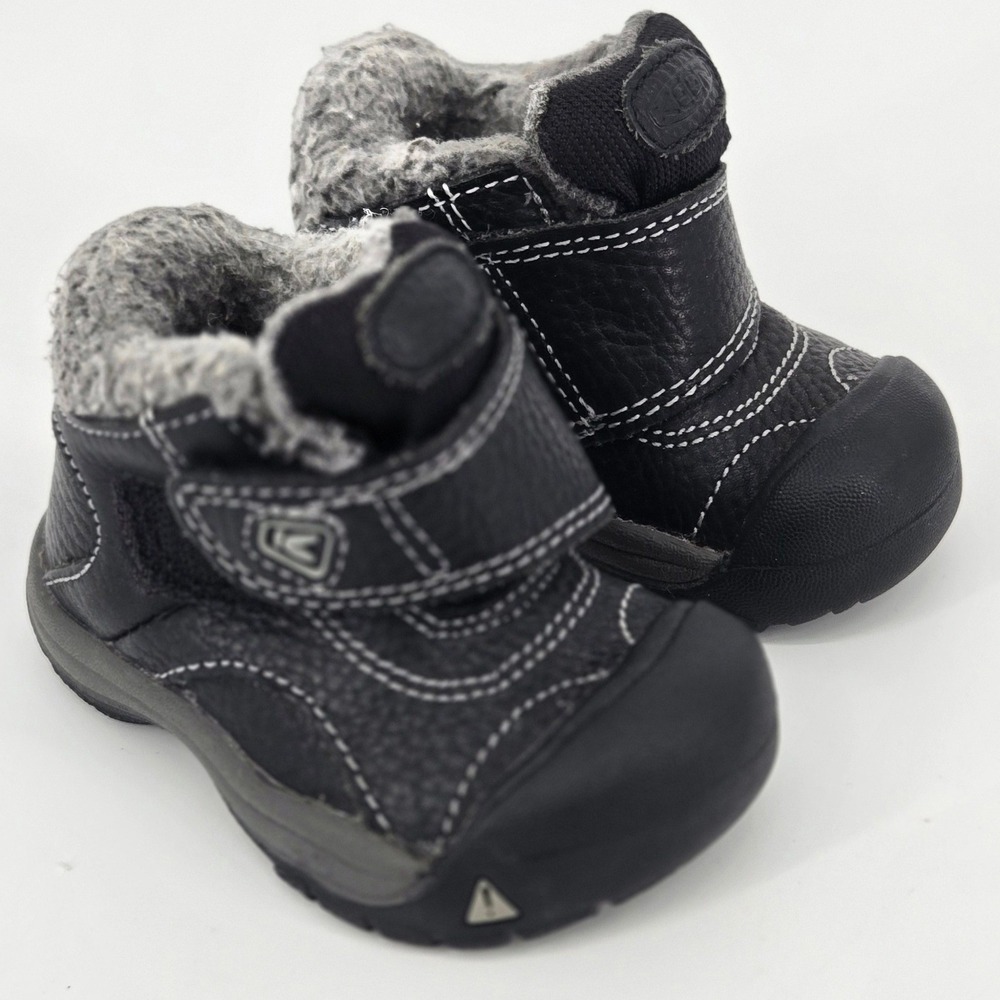 KEEN Kids Kootenay Black Leather Fleece Lined Winter Booties Shoes SZ 4 Toddler